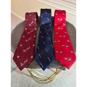 Holiday Necktie Bundle (3 Silk Ties – Santa & Candy Cane Prints)